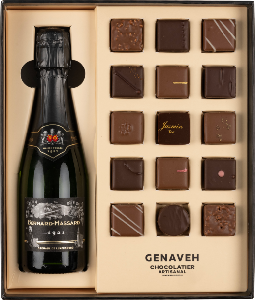 Coffret 15 chocolats Genaveh + 20 cl Crémant de Luxembourg - Cuvée 1921